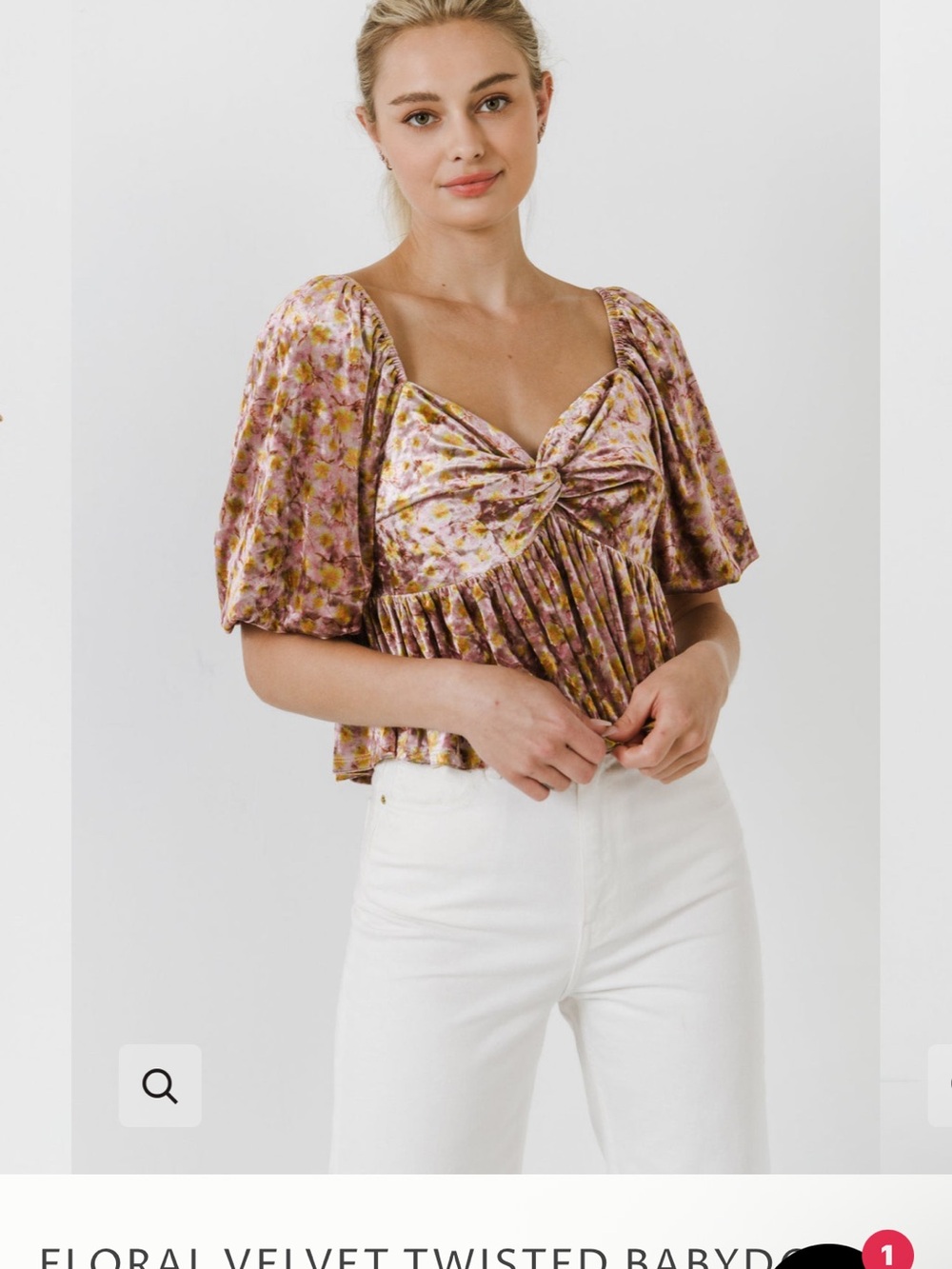 Free the Roses Floral Velvet Twisted Babydoll Top - Pink Gold